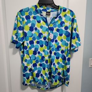 Borah Cycling blue and gren polka dot shirt sz XL